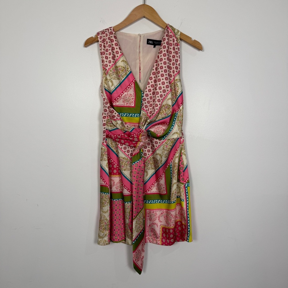 Zara Pink Green Patterned Mini Dress - Picture 4 of 8